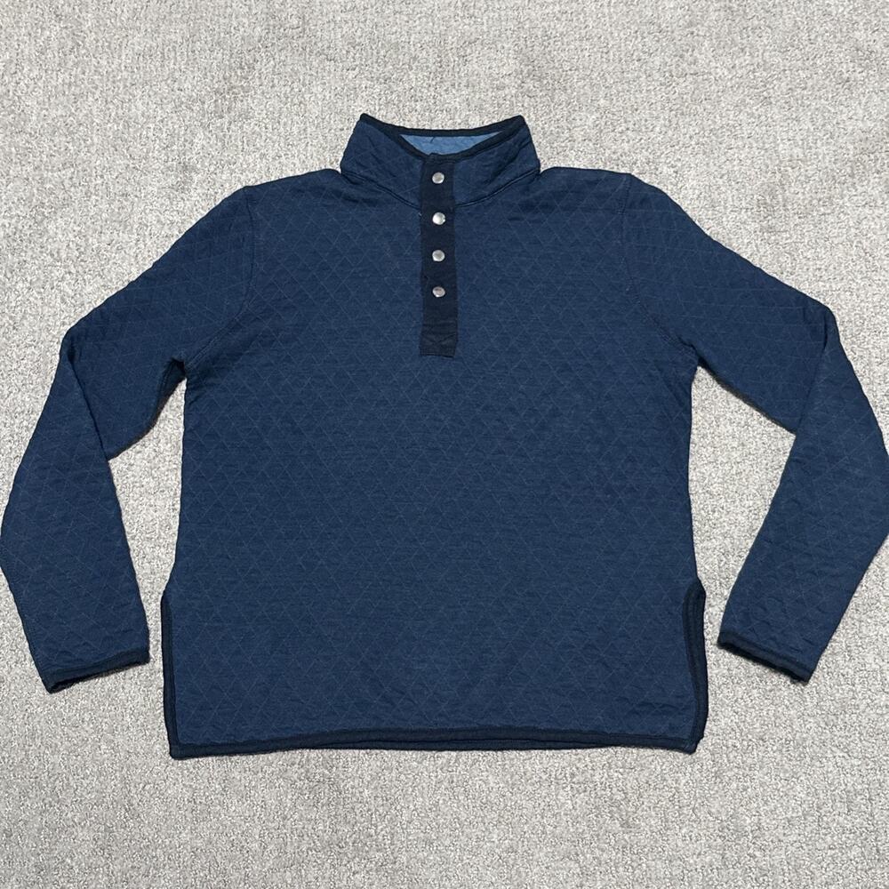 Marine Layer Corbet Quilted Pullover Sweater Mens Small Blue Quarter Snap Mock